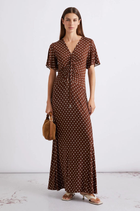 Marella Sport Brown with White Polka Dots Long Jersey Dress MLSTECA