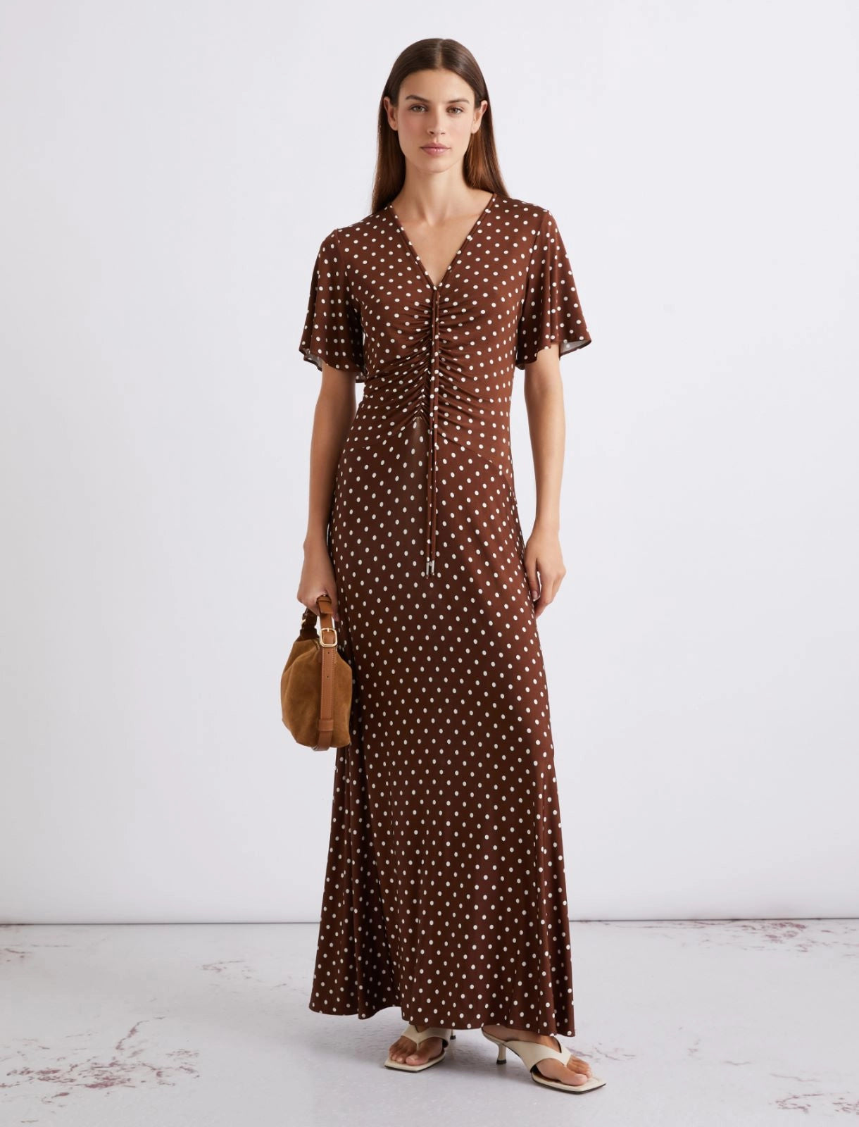 Marella Sport Brown with White Polka Dots Long Jersey Dress MLSTECA