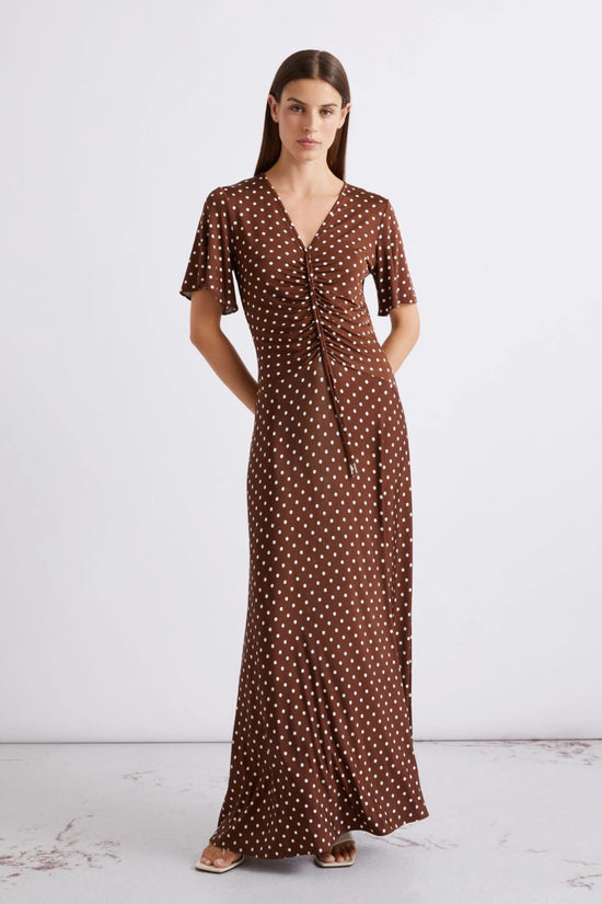 Marella Sport Brown with White Polka Dots Long Jersey Dress MLSTECA