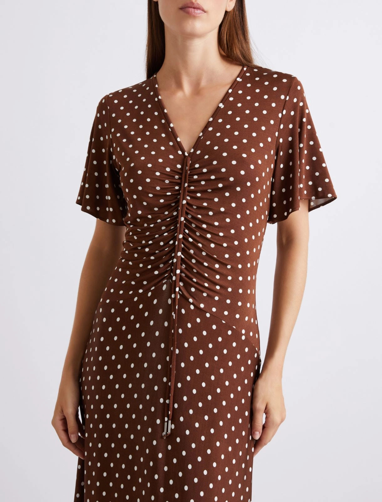 Marella Sport Brown with White Polka Dots Long Jersey Dress MLSTECA