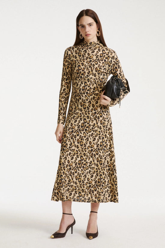 Marella Sport Camel Animal Print Fitted Jersey Dress