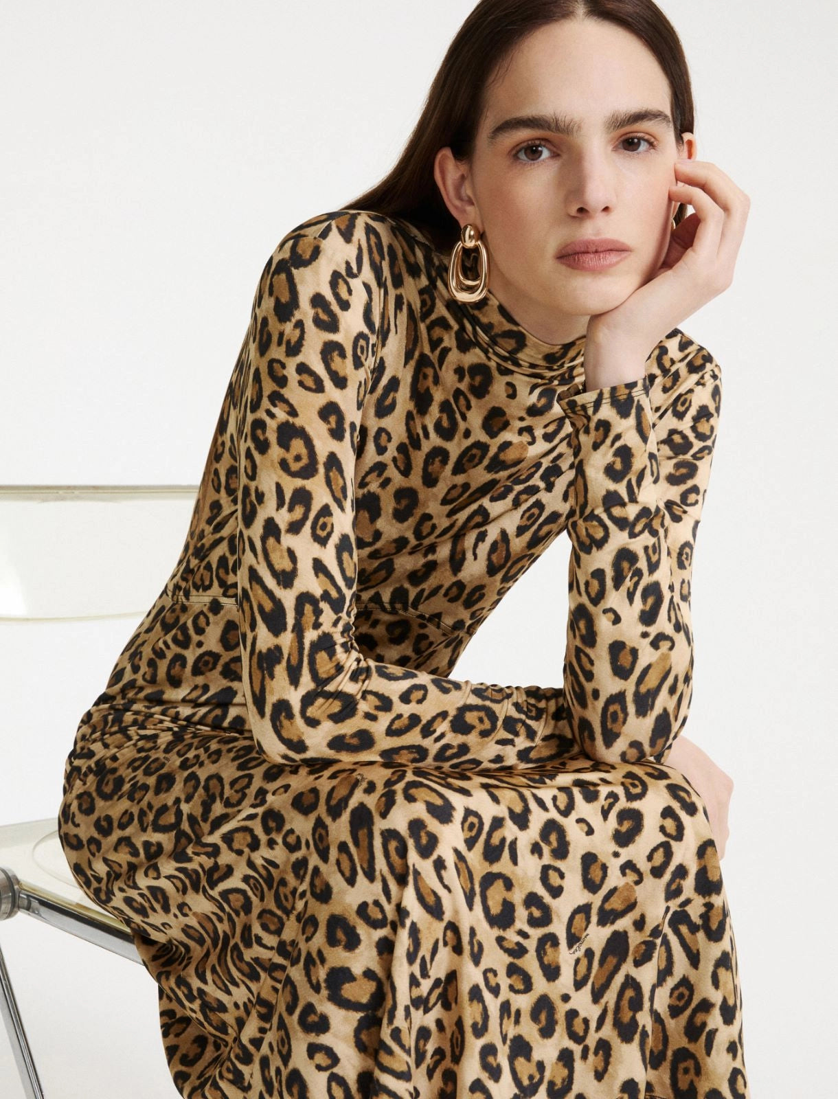 Marella Sport Camel Animal Print Fitted Jersey Dress