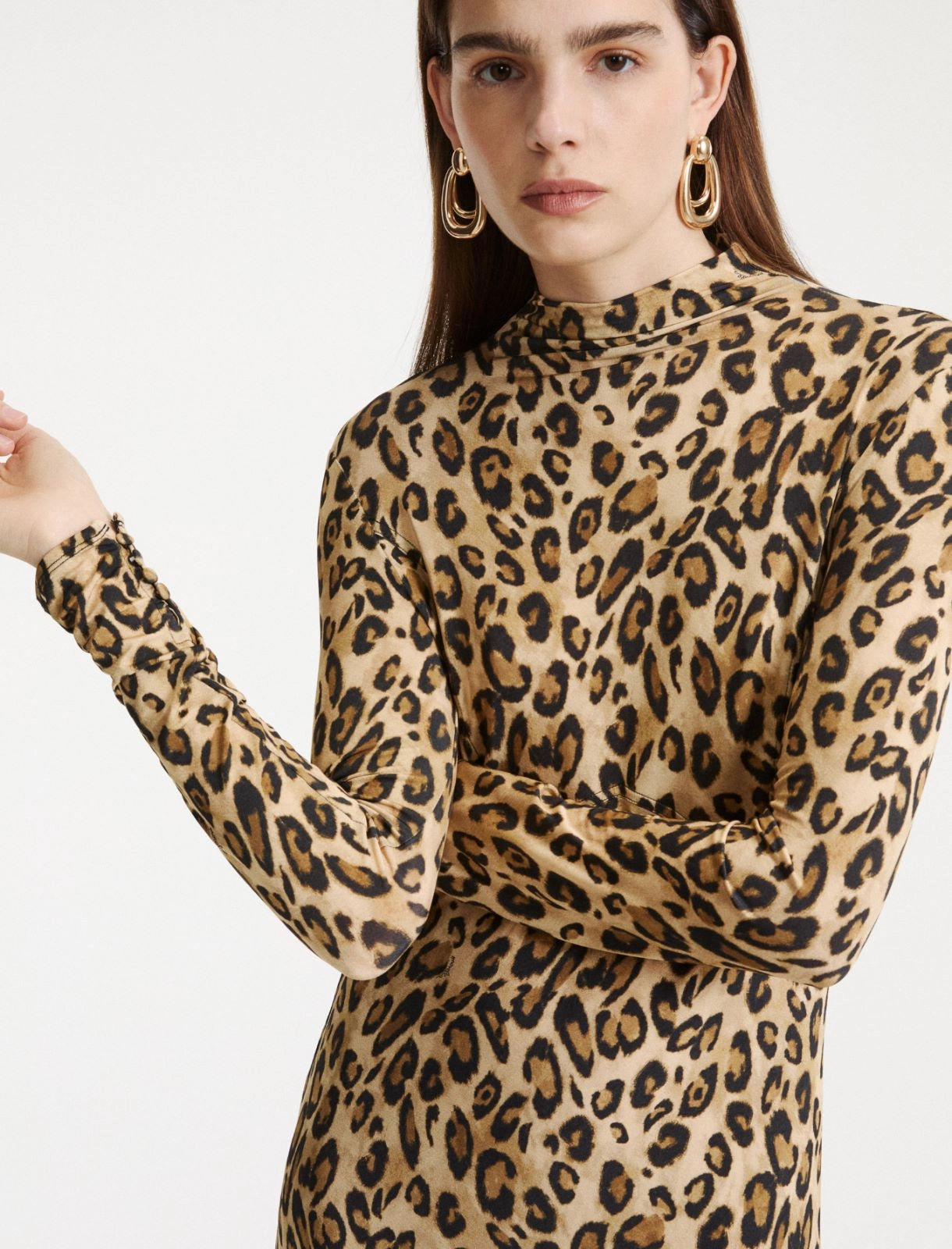 Marella Sport Camel Animal Print Fitted Jersey Dress