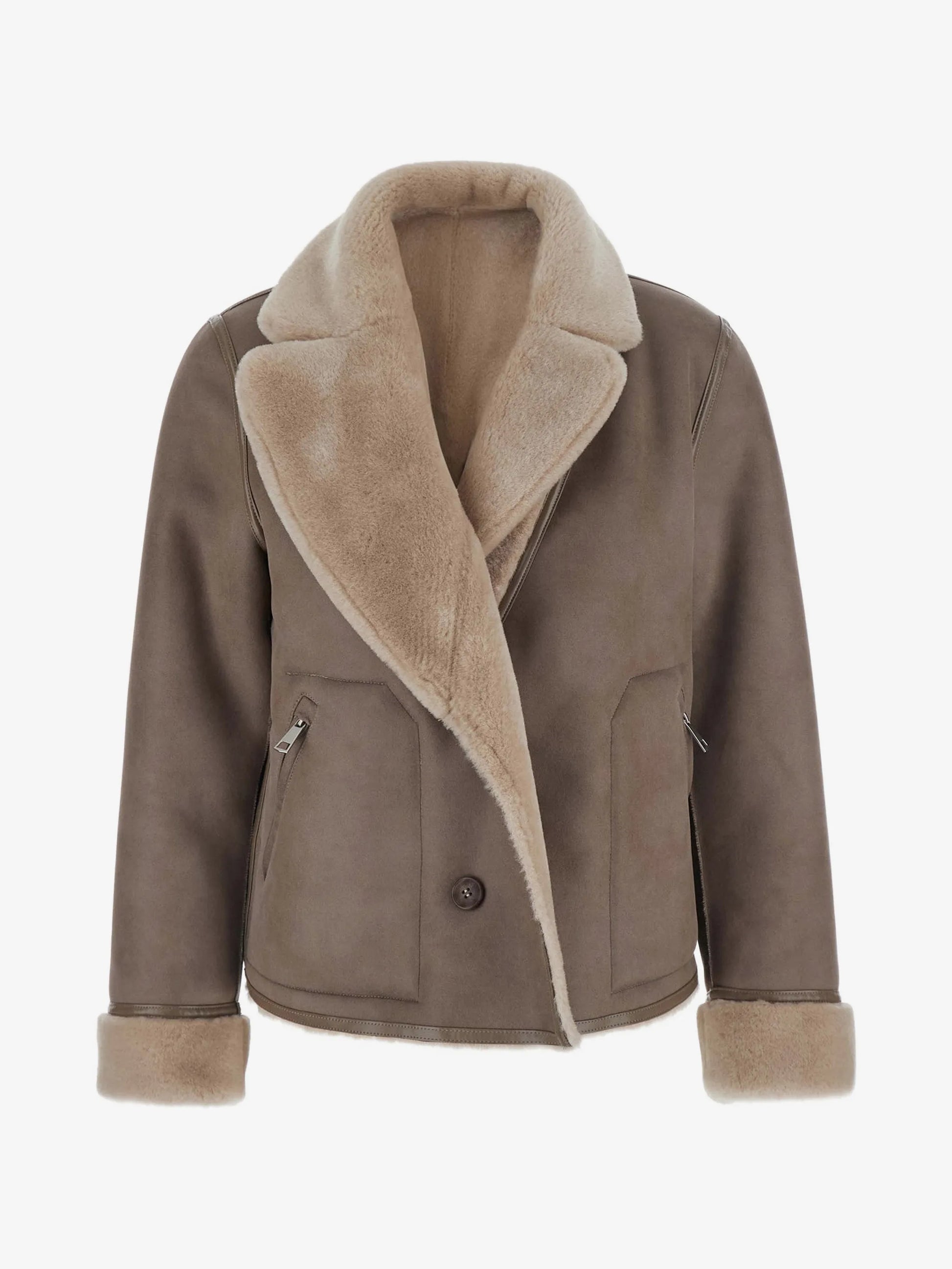 Urbancode Beige & Brown Reversible Faux Shearling Jacket