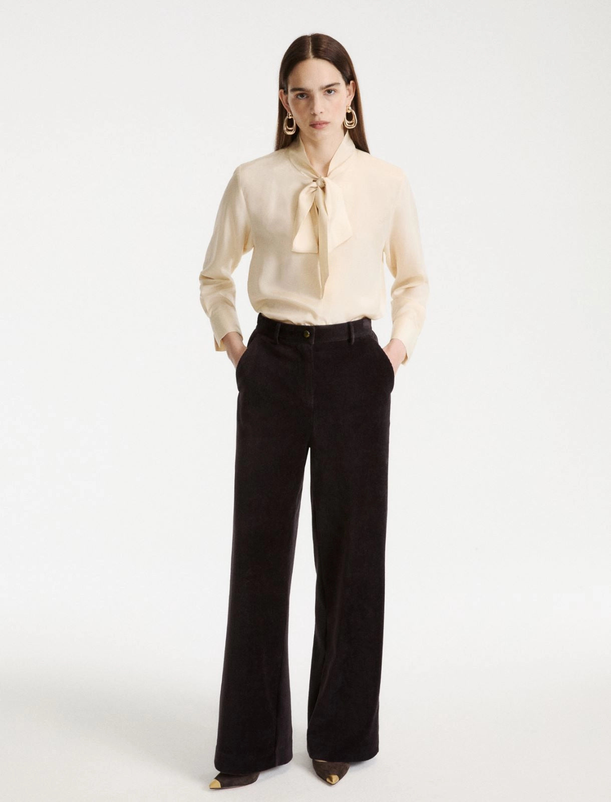 Marella Dark Grey Stretch Cotton Blend Corduroy Trousers
