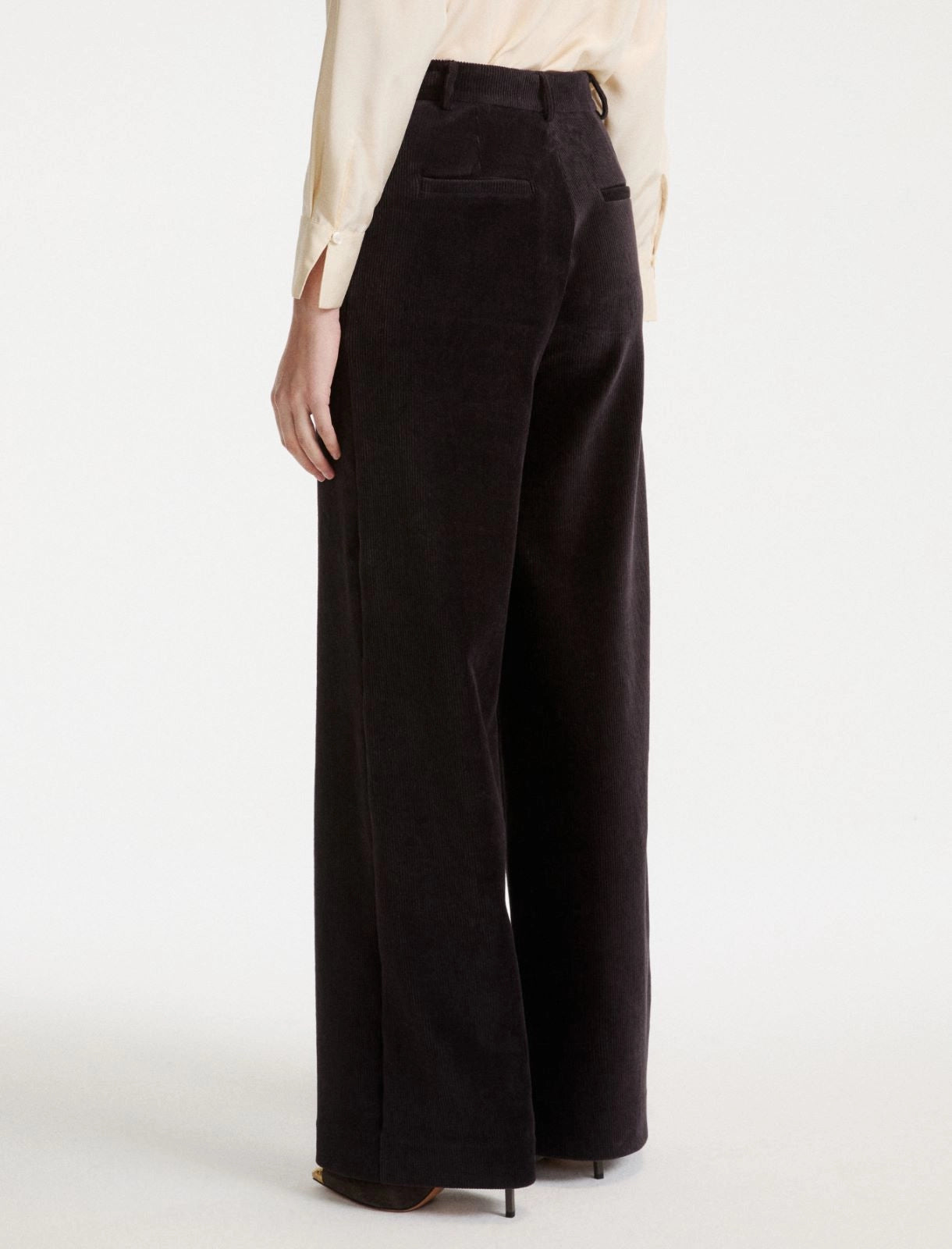 Marella Dark Grey Stretch Cotton Blend Corduroy Trousers