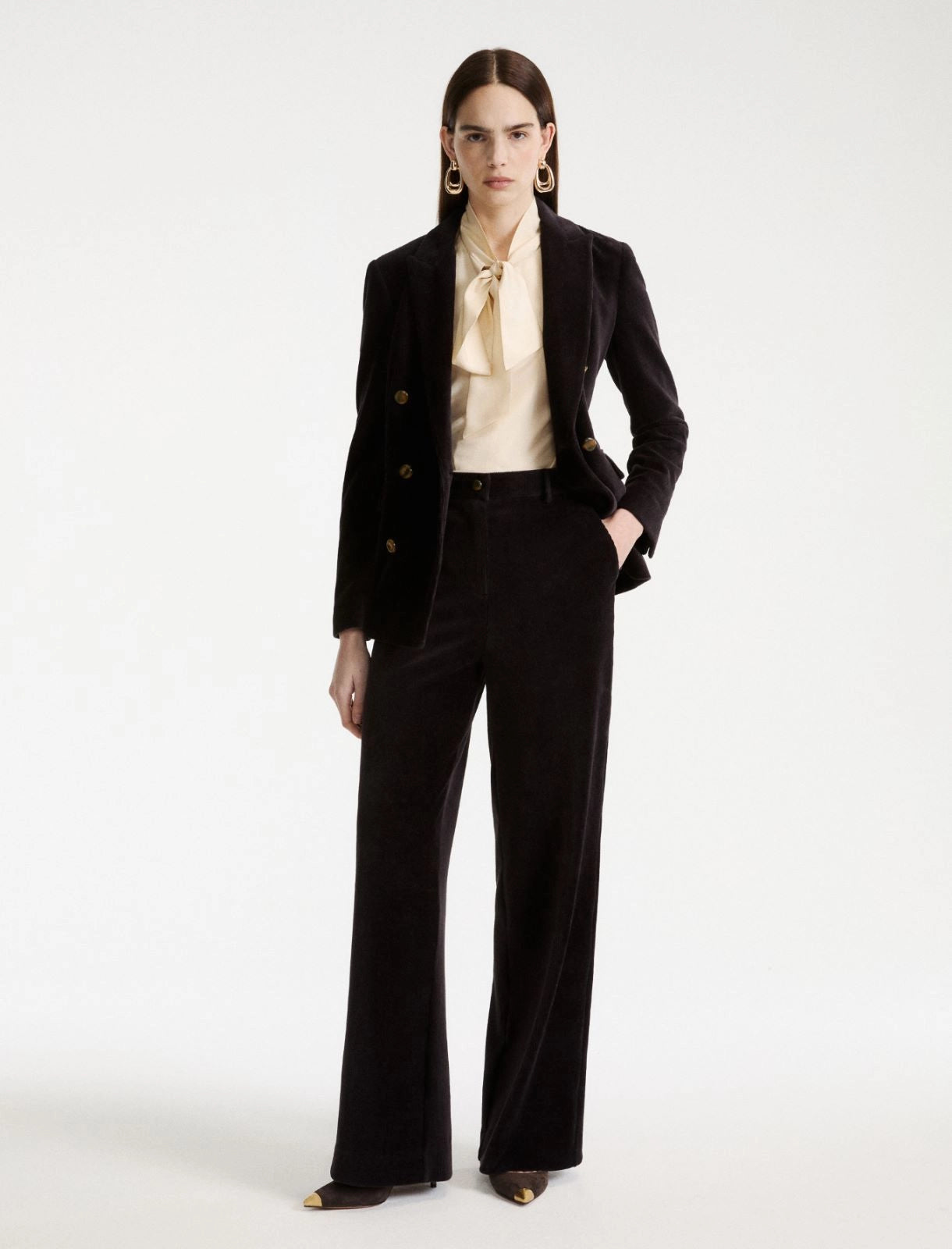 Marella Dark Grey Stretch Cotton Blend Corduroy Trousers