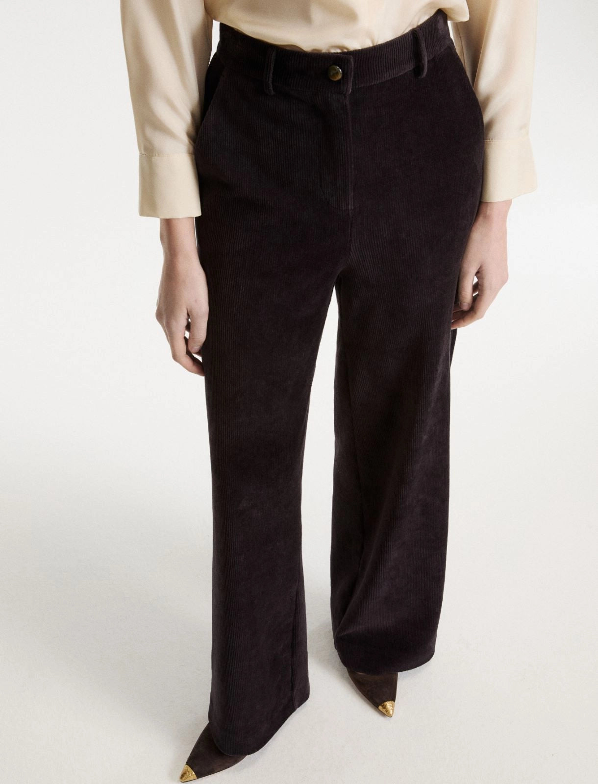 Marella Dark Grey Stretch Cotton Blend Corduroy Trousers