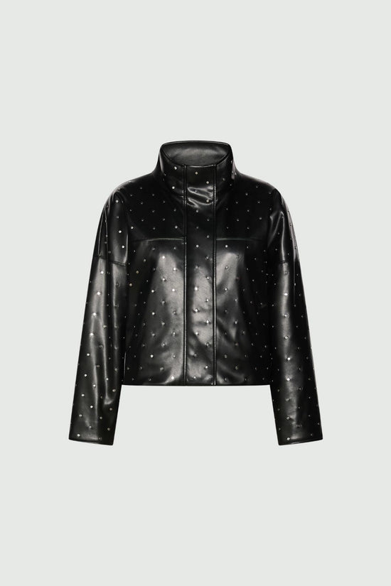 Marella Black Padded Faux Leather Studded Coat