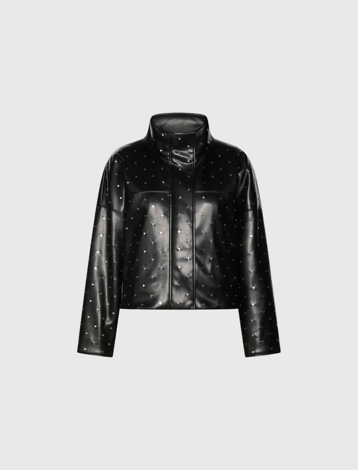 Marella Black Padded Faux Leather Studded Coat