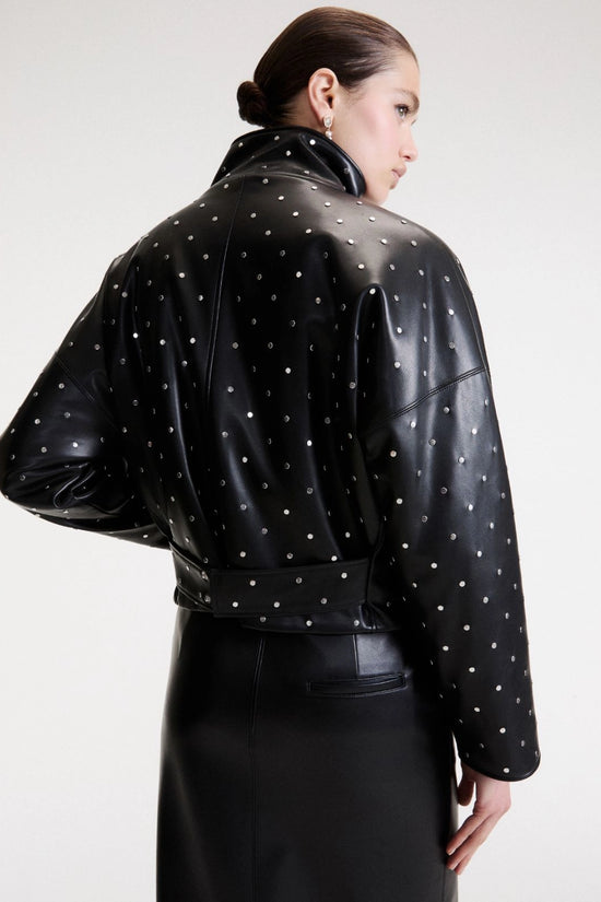 Marella Black Padded Faux Leather Studded Coat
