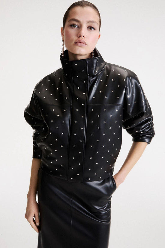 Marella Black Padded Faux Leather Studded Coat
