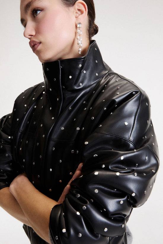 Marella Black Padded Faux Leather Studded Coat