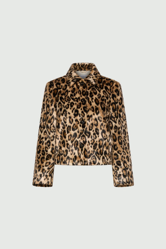 Marella Sport Camel Boxy Faux Fur Animal Print Jacket