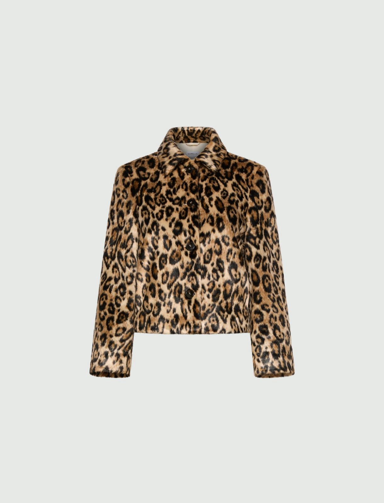 Marella Sport Camel Boxy Faux Fur Animal Print Jacket