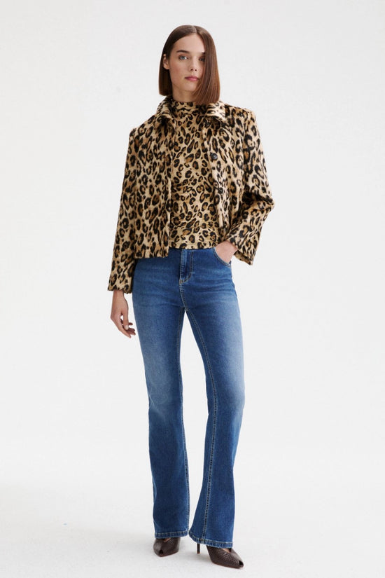 Marella Sport Camel Boxy Faux Fur Animal Print Jacket