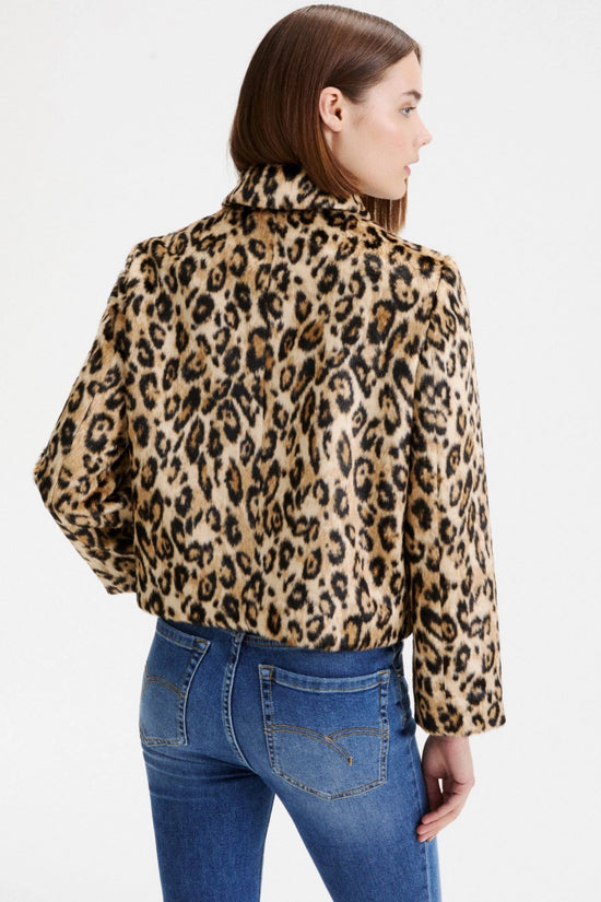 Marella Sport Camel Boxy Faux Fur Animal Print Jacket