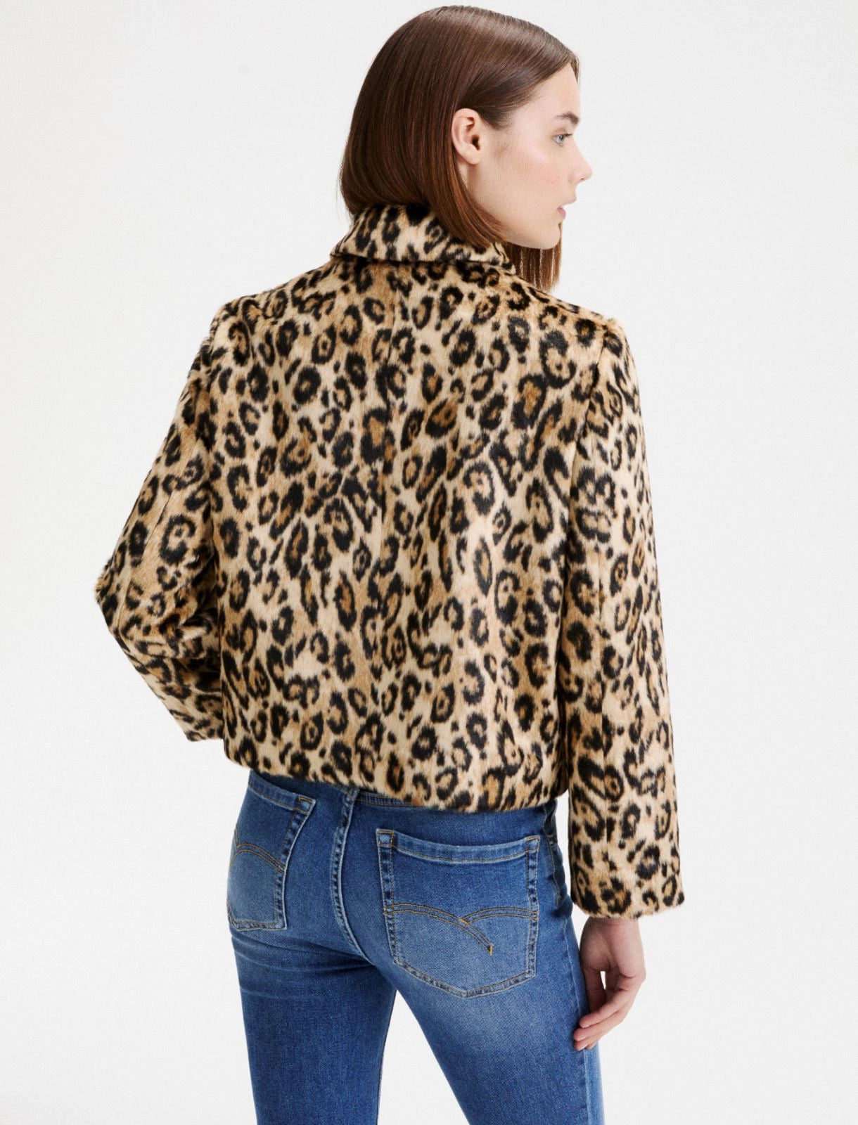 Marella Sport Camel Boxy Faux Fur Animal Print Jacket