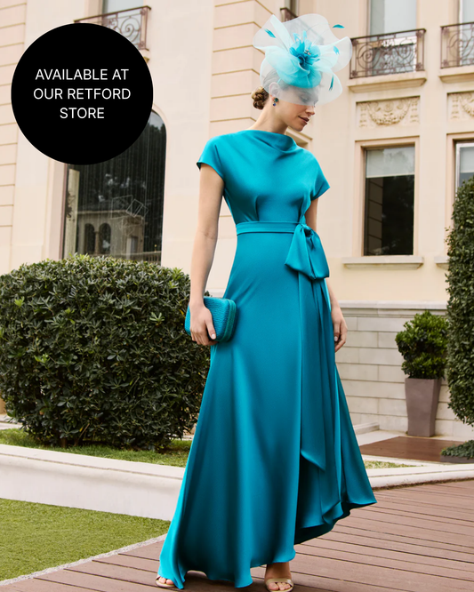 Couture Club Tiffany Blue Satin Belted Asymmetrical Hem Dress 1G262 AW