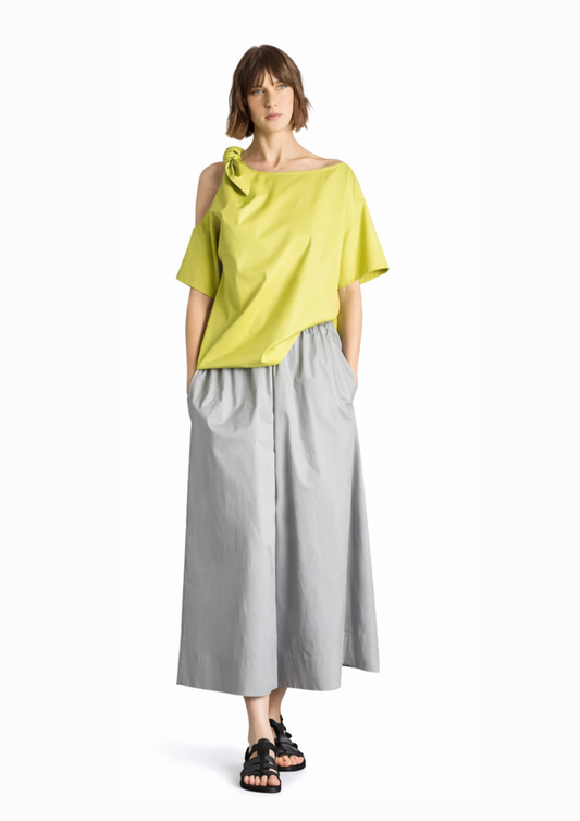 Isik Ozgur Pistachio Cotton One-Shoulder Top with tie – Short Sleeve 2714-07