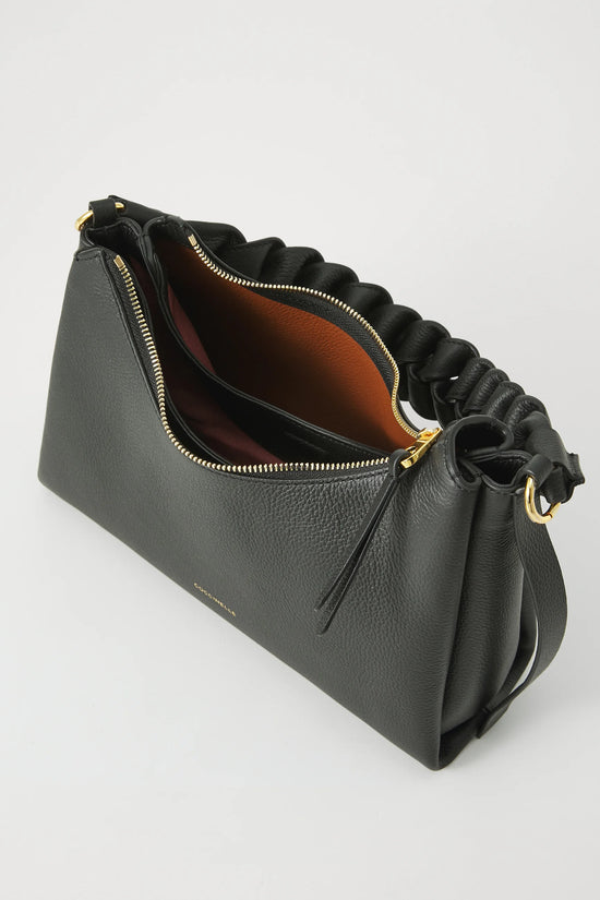 Coccinelle Boheme Grana Double Leather Handbag in Black & Cognac with Zip Fastening