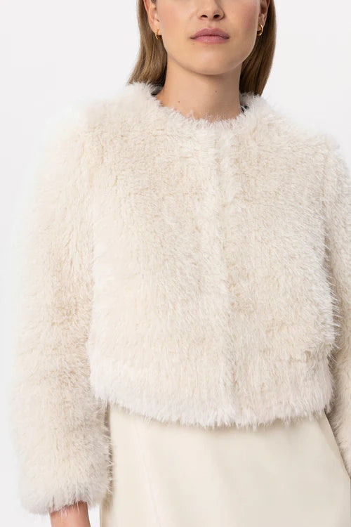 Luisa Cerano Eggshell Short Faux Fur Jacket