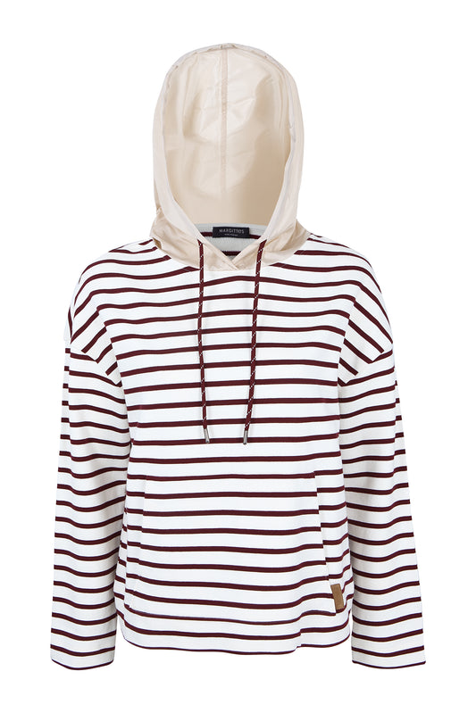 Margittes Mocha & Cream Striped Hooded Sweatshirt