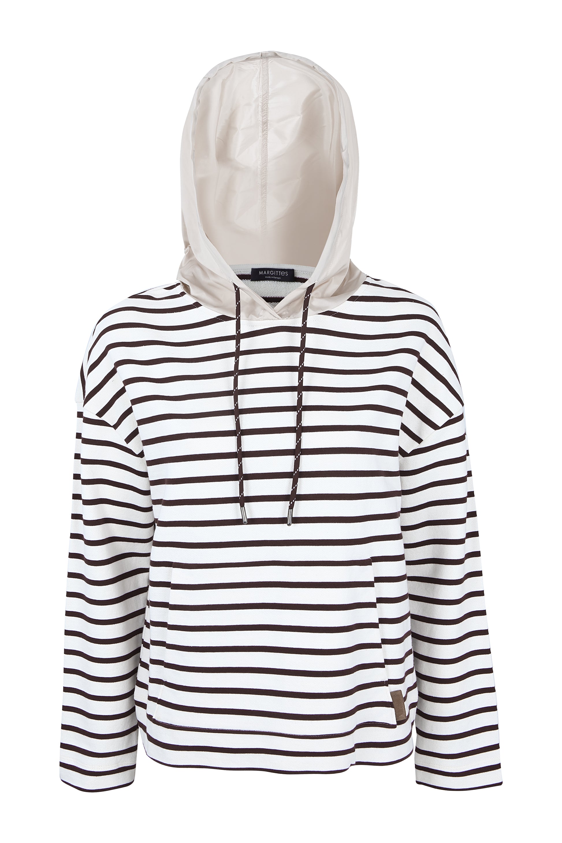 Margittes Black & Cream Striped Hooded Sweatshirt