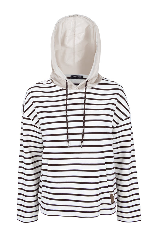 Margittes Black & Cream Striped Hooded Sweatshirt