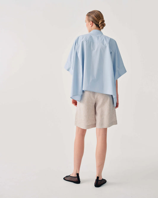 Beatrice b Light Blue Relaxed Fit Shirt with Wavy Decorative Beading 26FE4357