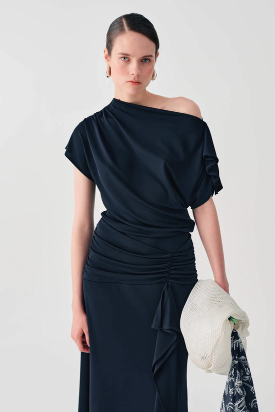 Beatrice B Black Off Shoulder Top with Gathered Details 26FE4362