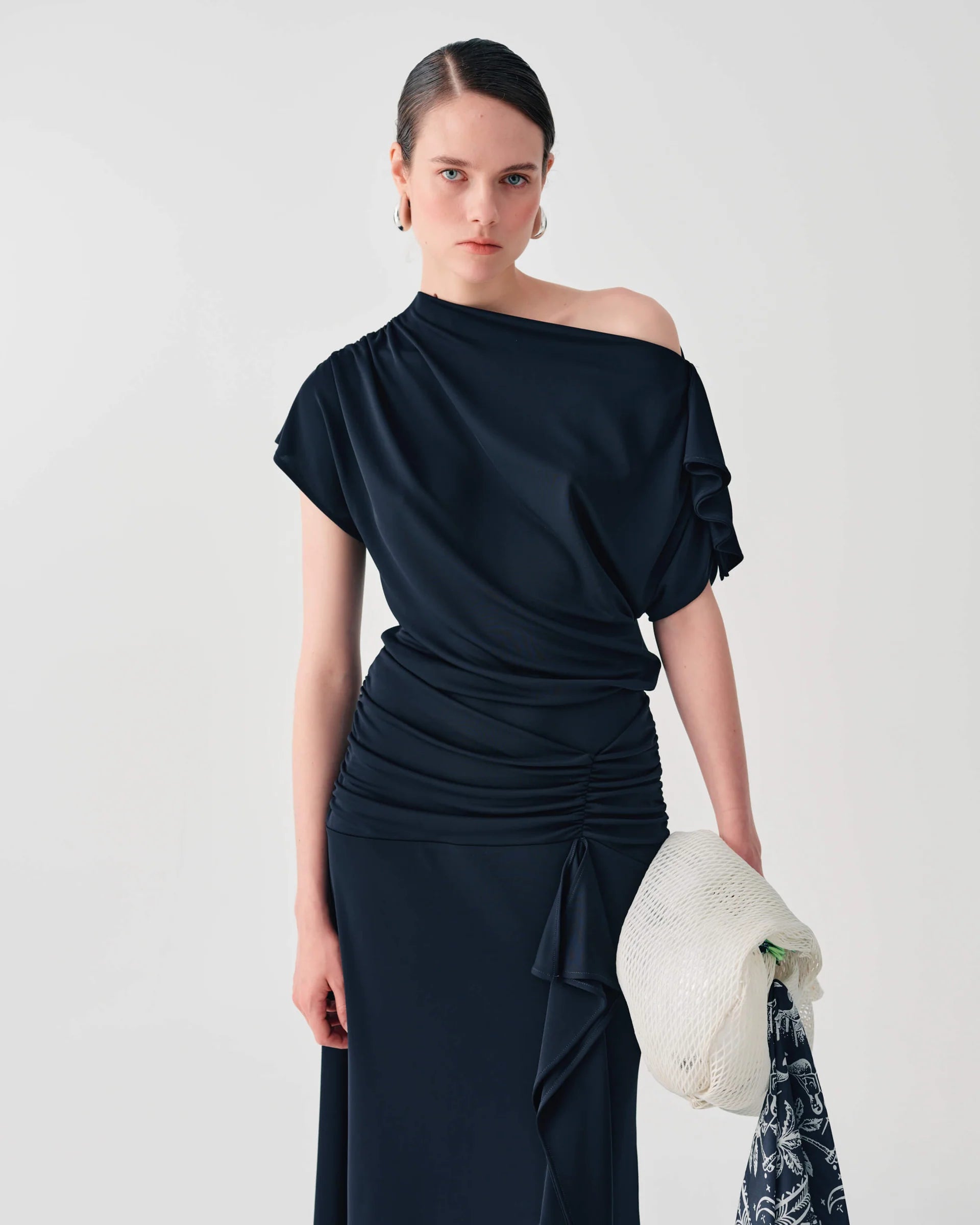 Beatrice B Black Off Shoulder Top with Gathered Details 26FE4362