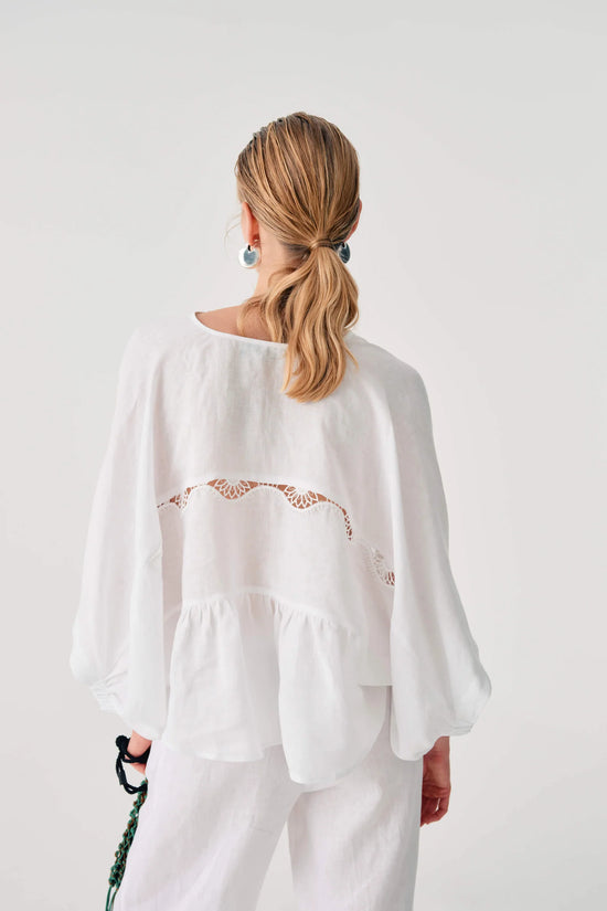 Beatrice b White Linen Blouse with Lace 26FE4367