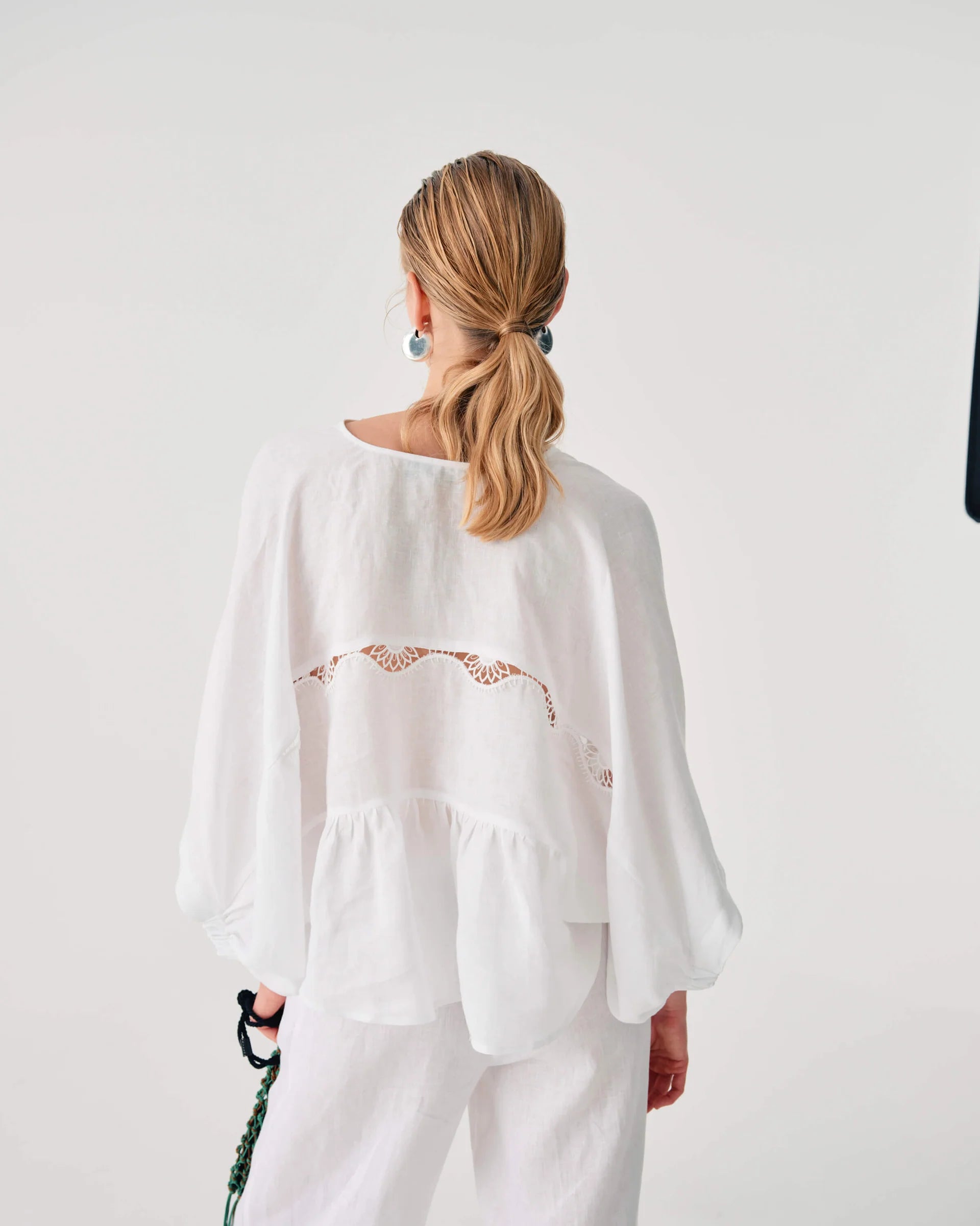 Beatrice b White Linen Blouse with Lace 26FE4367