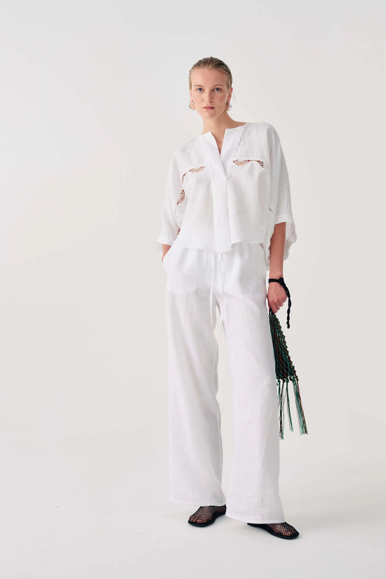 Beatrice b White Linen Blouse with Lace 26FE4367