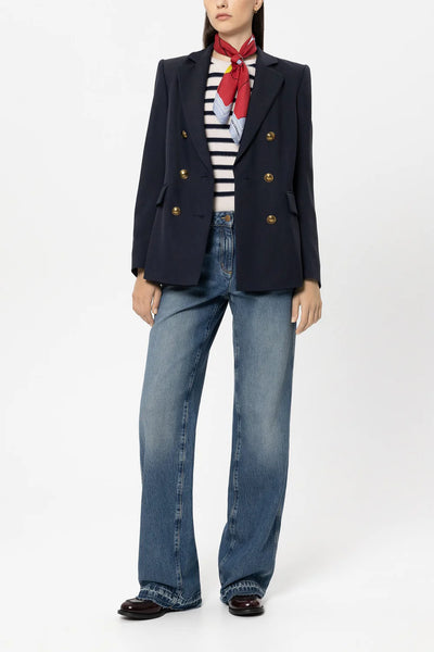 Luisa Cerano Navy Double Breasted Gaberdine Blazer 438054
