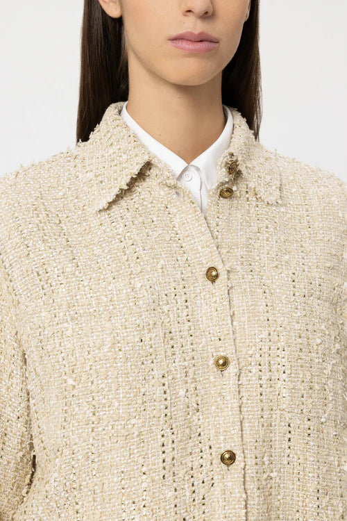 Luisa Cerano Cream Tweed Shirt Jacket 438057