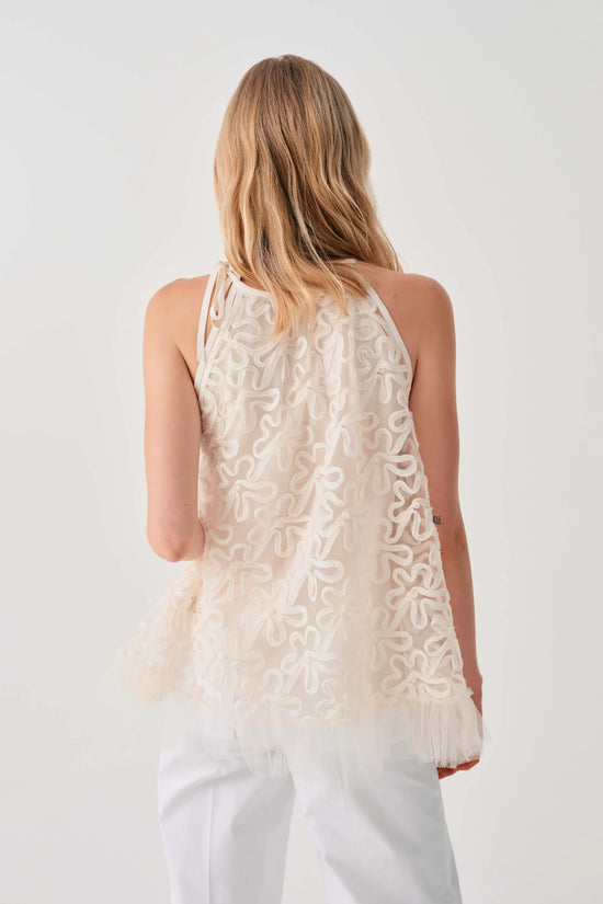 Beatrice b Vanilla Embroidered Tulle Sleeveless Top 26FE4381