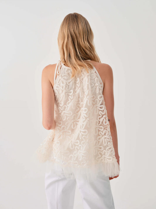 Beatrice b Vanilla Embroidered Tulle Sleeveless Top 26FE4381