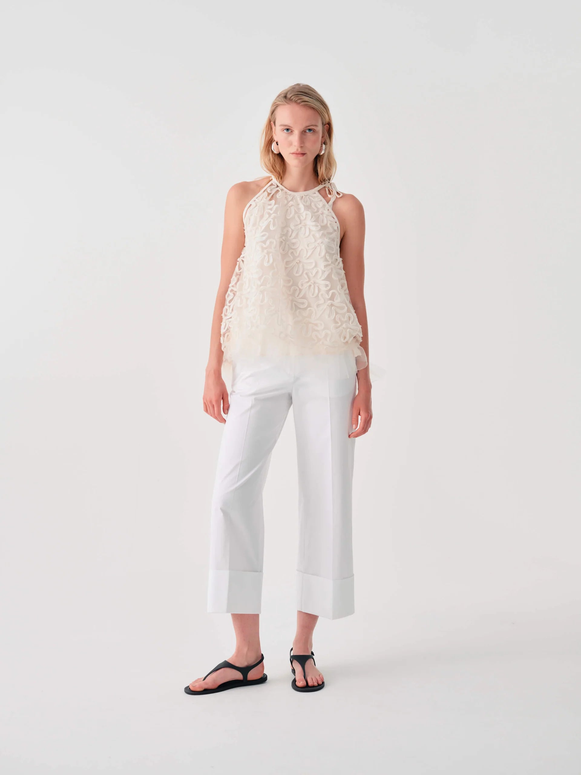 Beatrice b Vanilla Embroidered Tulle Sleeveless Top 26FE4381