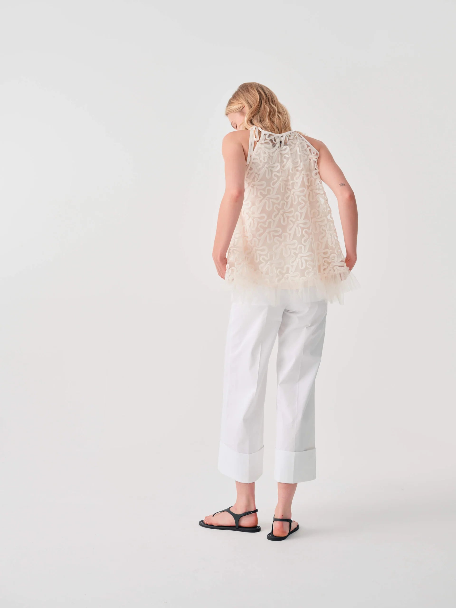 Beatrice b Vanilla Embroidered Tulle Sleeveless Top 26FE4381