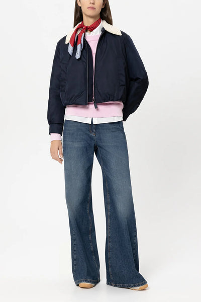 Luisa Cerano Navy Reversible Down Jacket with Faux Fur Collar 438530