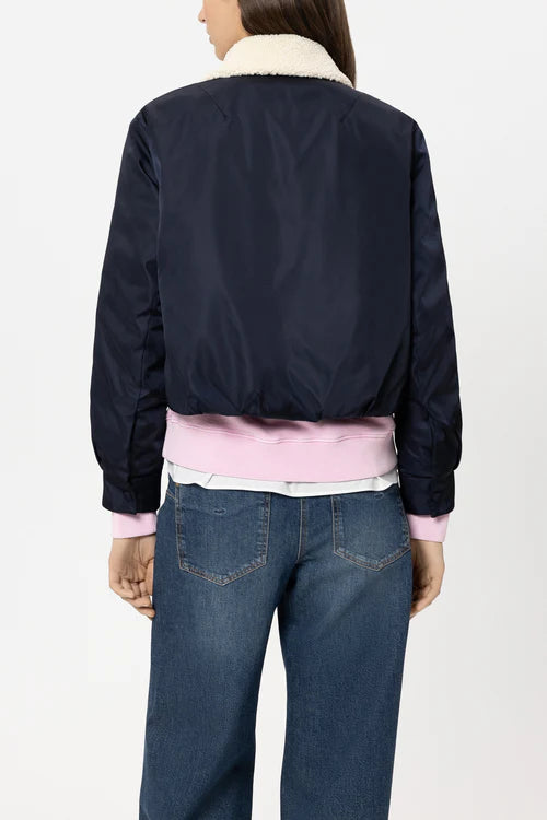 Luisa Cerano Navy Reversible Down Jacket with Faux Fur Collar 438530