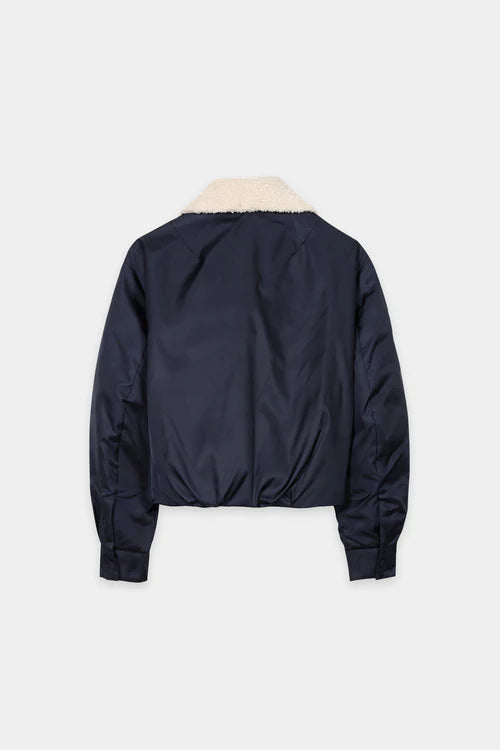 Luisa Cerano Navy Reversible Down Jacket with Faux Fur Collar 438530