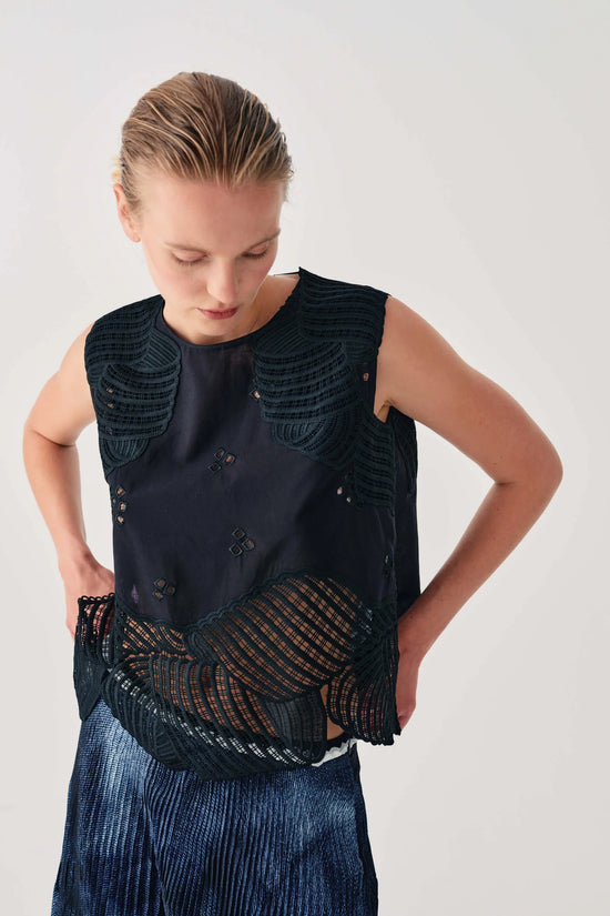 Beatrice b Black Sleeveless Embroidered Top