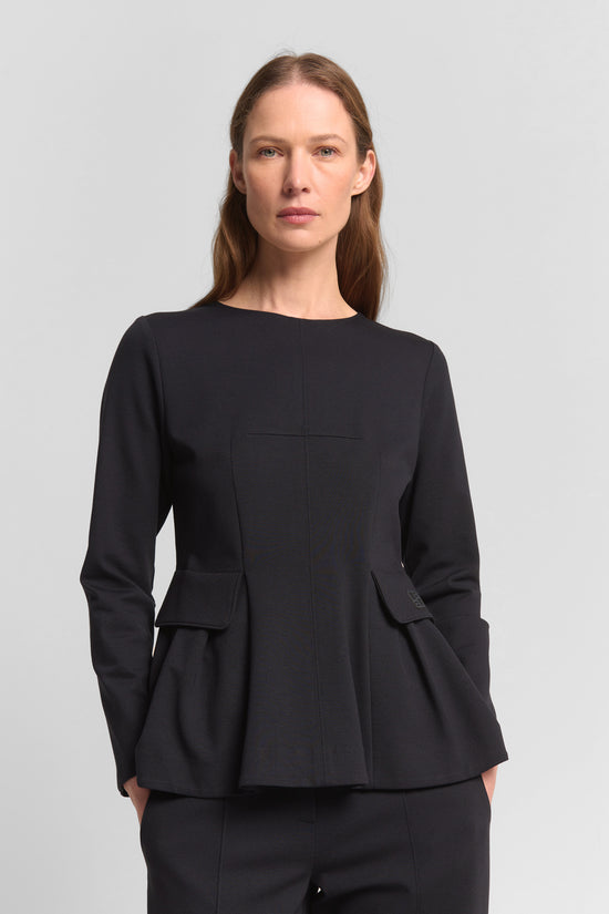 Beatrice B Dark Blue Flared Panel Long Sleeve Round Neck Top