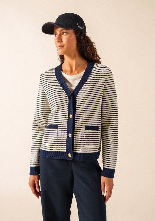 Saint James Blue and White Stripe V-Neck Cardigan ISTRES 4431