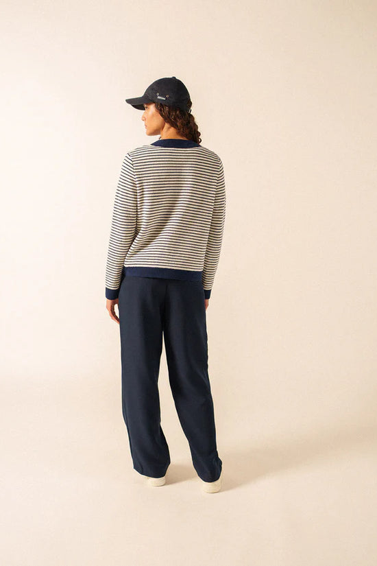 Saint James Blue and White Stripe V-Neck Cardigan