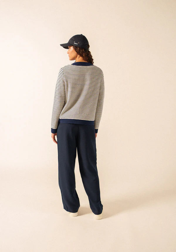Saint James Blue and White Stripe V-Neck Cardigan