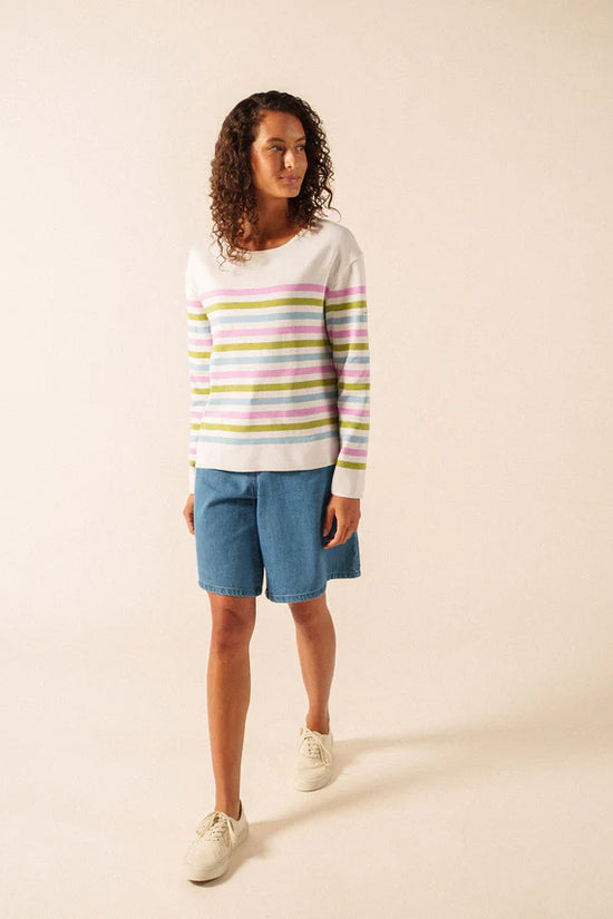 Saint James Multi-Coloured Strip Crew Neck Long Sleeve Cotton Sweater